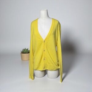 Theory 100% Cashmere Oversized Yellow Fine Knit long sleeve button down